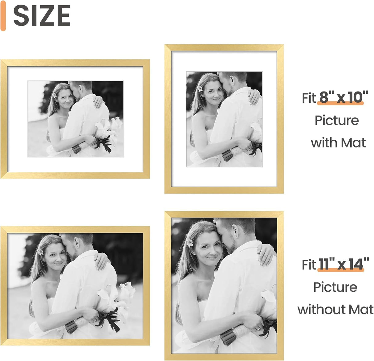 Marco de fotos 11x14, muestra fotos 8x10 con o sin mat