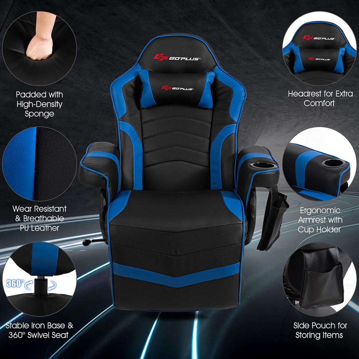Silla Gamer reclinable de masaje, Azul DJY-196 POWERSTONE