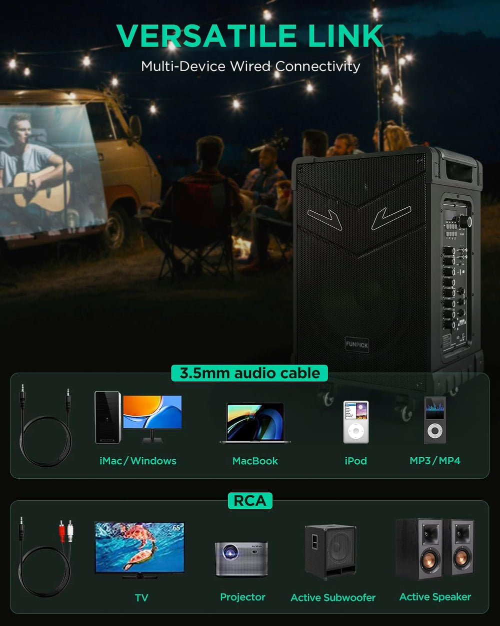 Sistema PA Trolley 3-Way, Micrófonos Inalámbricos, 10 Subwoofer