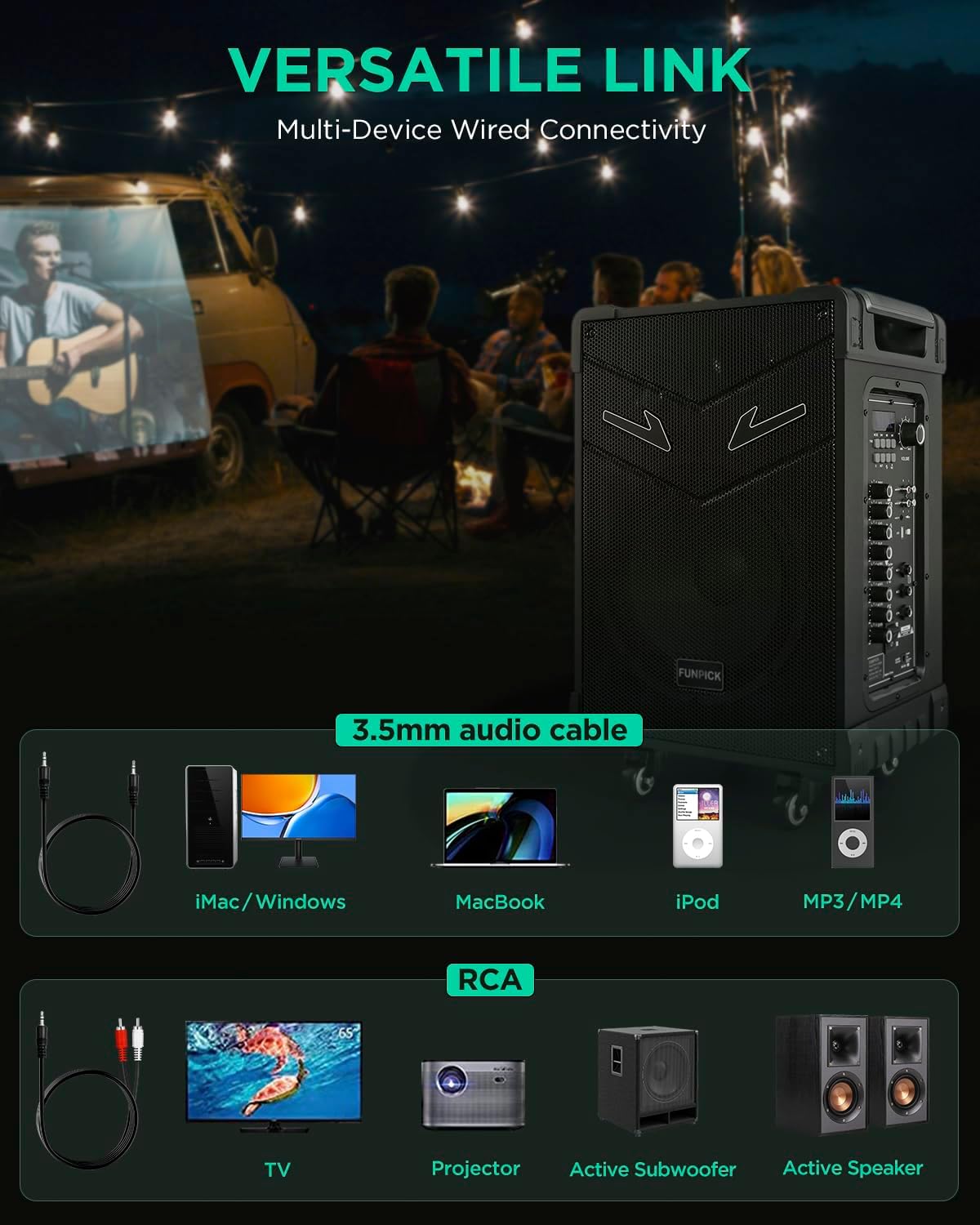 Sistema PA Trolley 3-Way, Micrófonos Inalámbricos, 10 Subwoofer