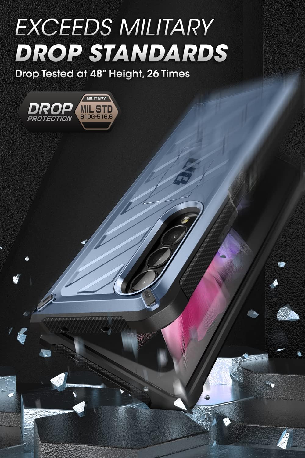 SUPCASE Unicorn Beetle - Funda protectora para Galaxy Z Fold 3 5G (2021), resistente clip para cinturón a prueba de golpes, con protector de pantalla integrado y soporte (inclinación)