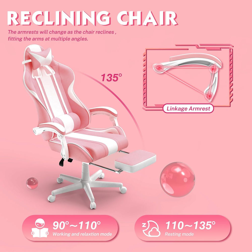 Silla Gamer Kawaii rosa con orejas de conejo Ferghana