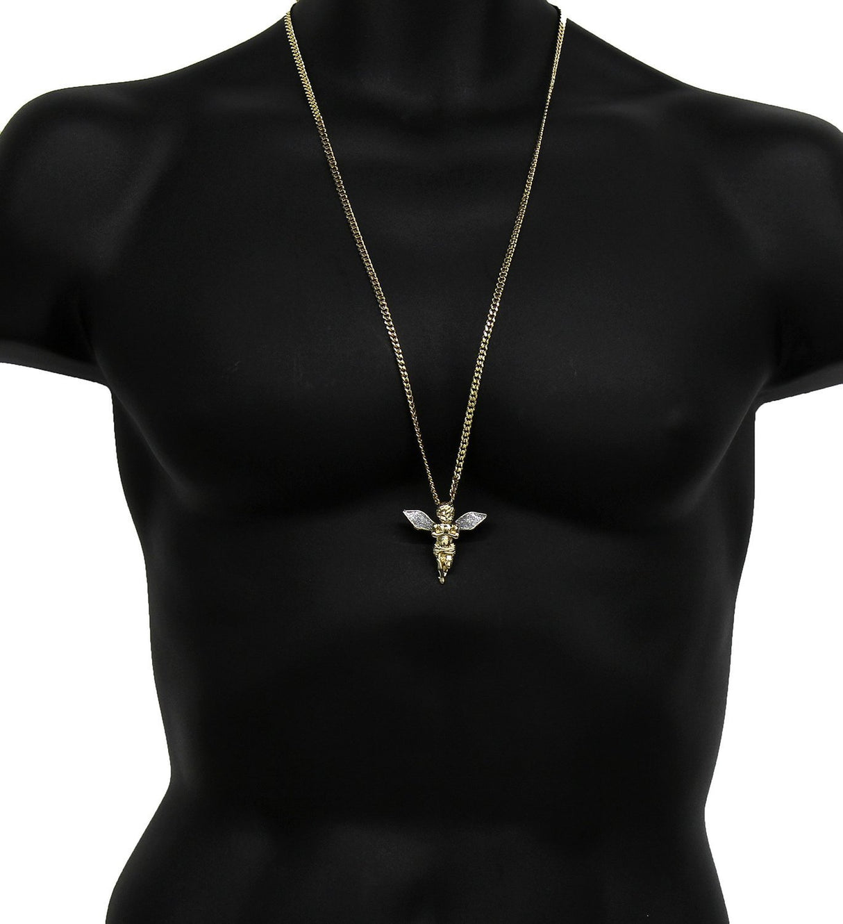 Colgante de ángel con alas doradas y estrellas plateadas