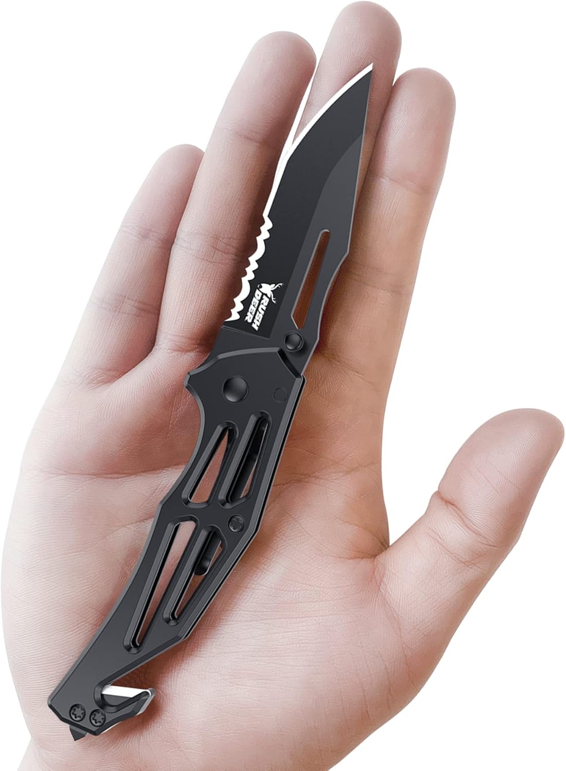 Cuchillo plegable con clip, EDC para senderismo, color negro