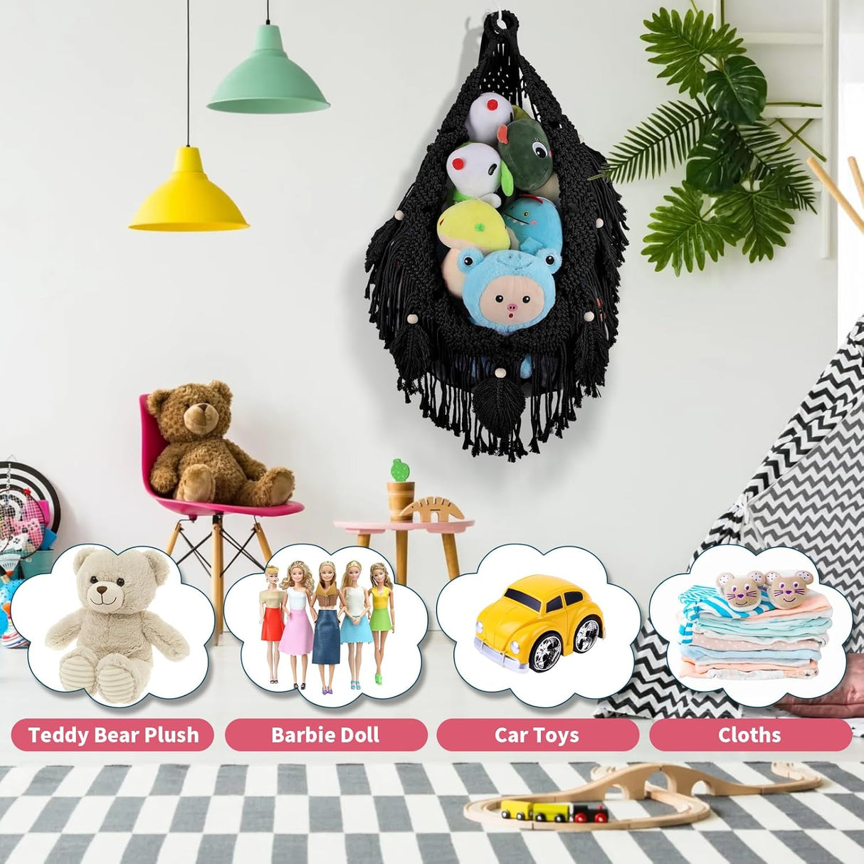 Hamaca de Almacenamiento para Peluches, Jumbo Boho Leaf, 56