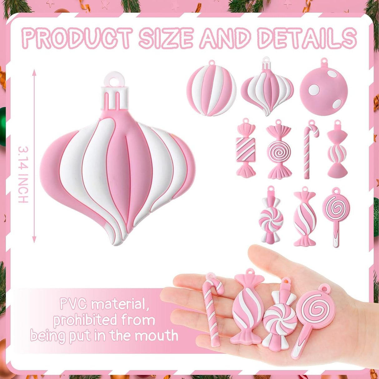 Adornos de Navidad Panelee, PVC, Lollipop, 20 piezas, modelo Xmas