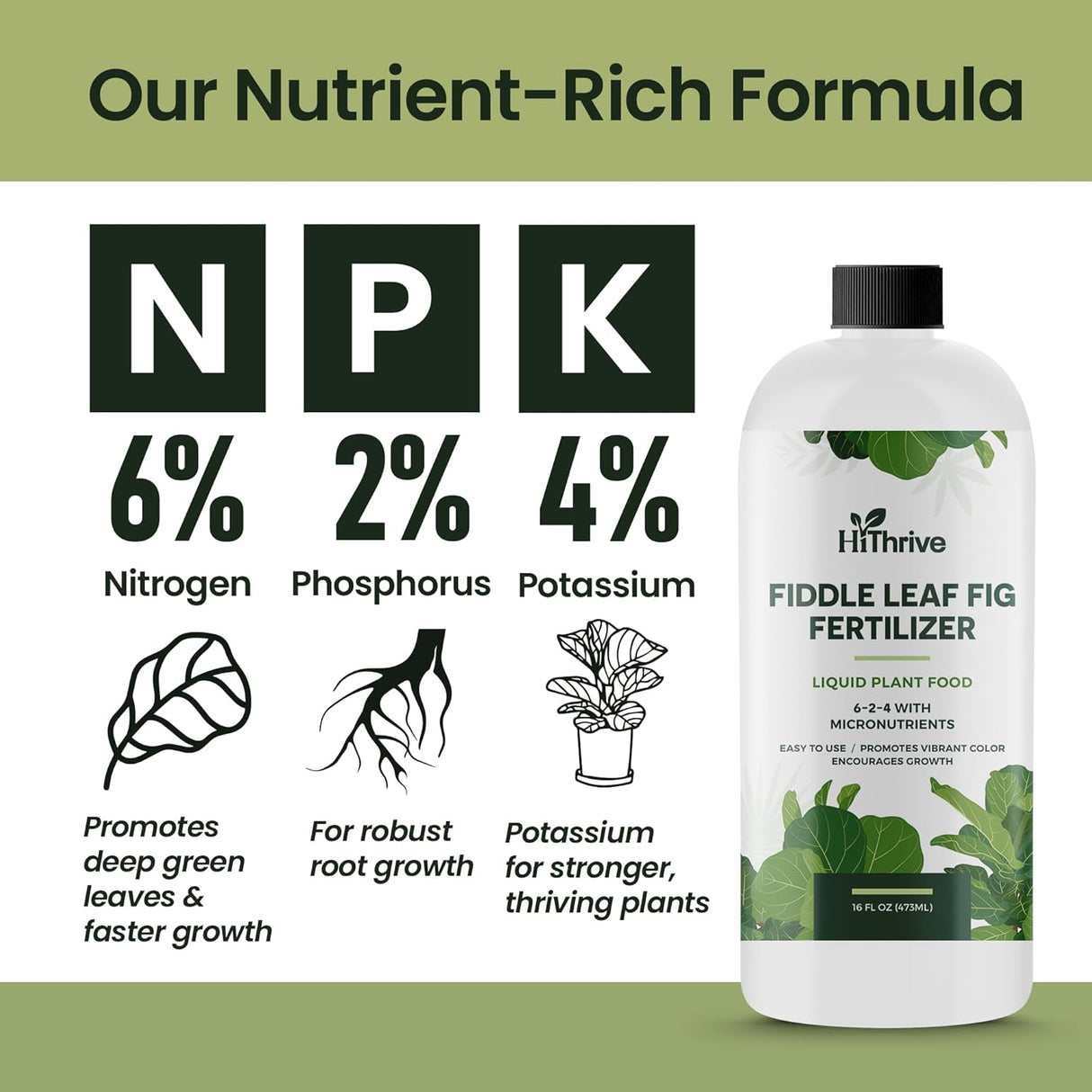 Fertilizante Líquido Fiddle Leaf Fig 16oz - 96 Gal, 6-2-4