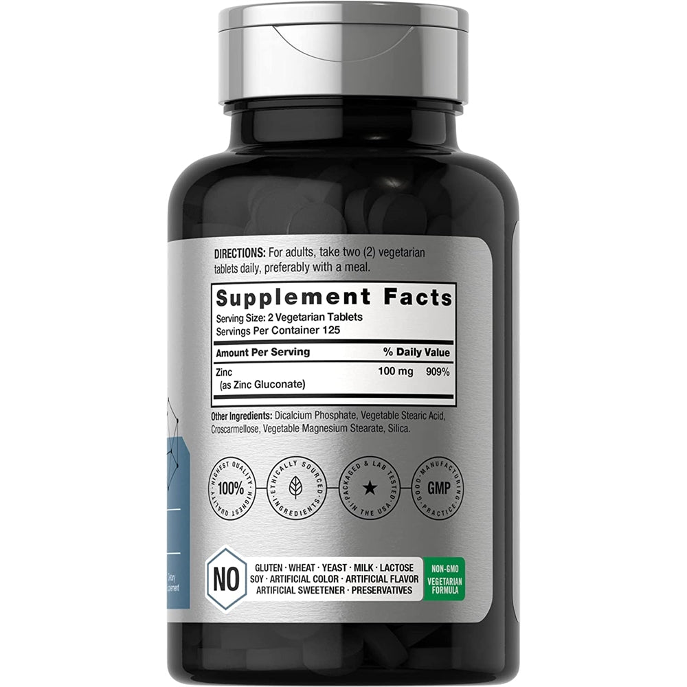Suplemento de zinc quelado 100 mg 250 tab Alta potencia
