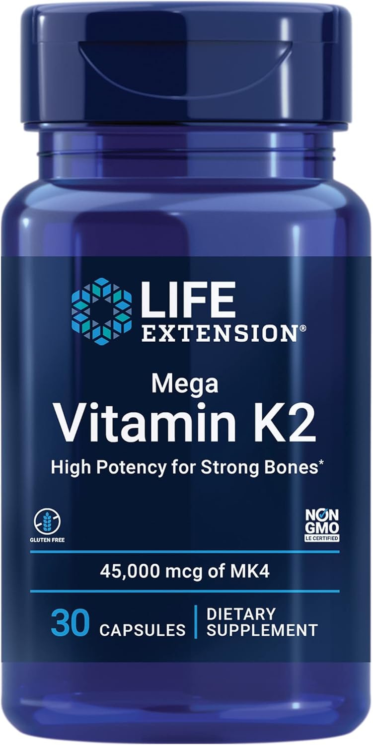 Mega Vitamin K2 Vida Extendida, 45 mg, Hueso Fuerte, 30 cápsulas