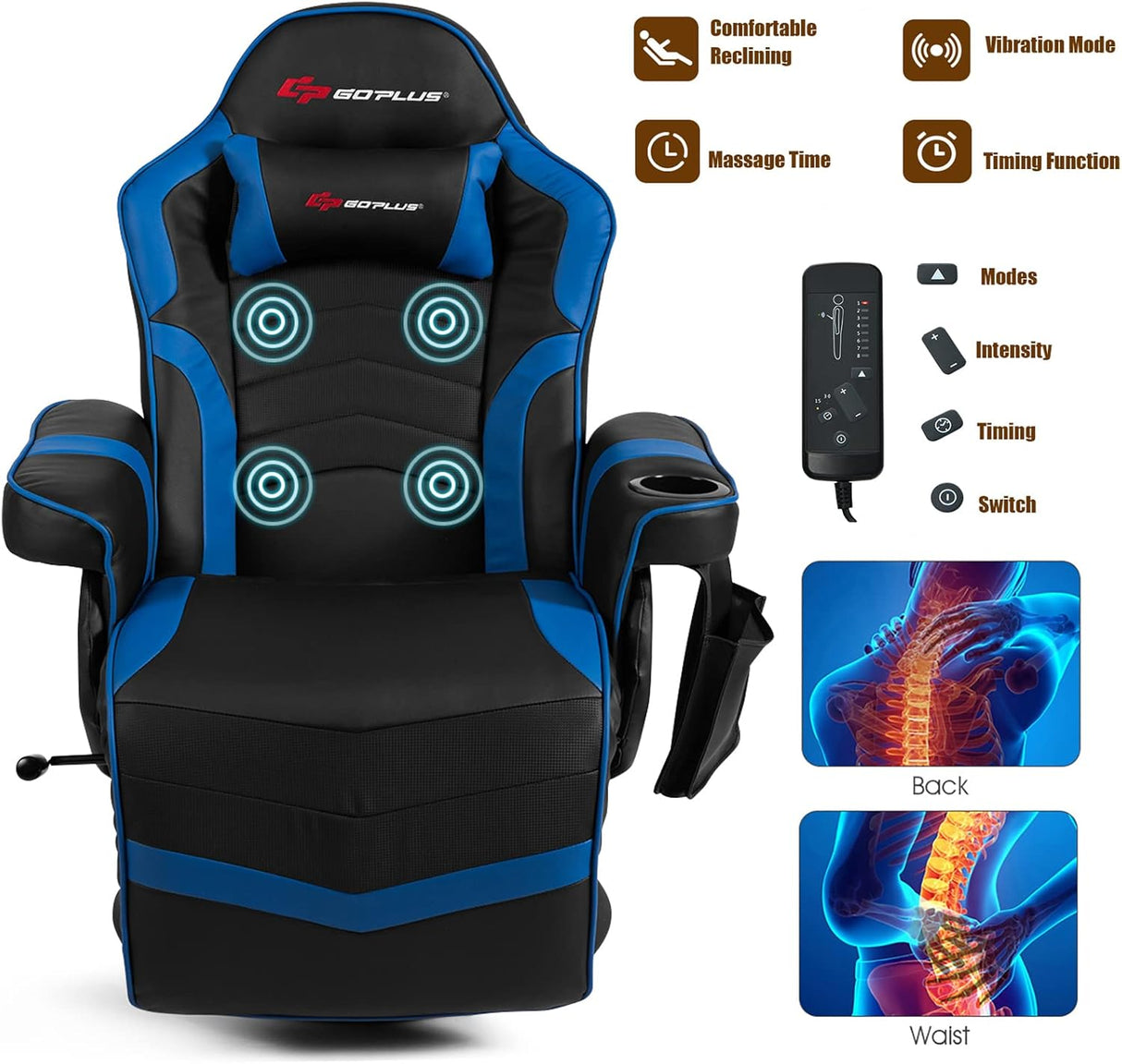 Silla Gamer reclinable de masaje, Azul DJY-196 POWERSTONE