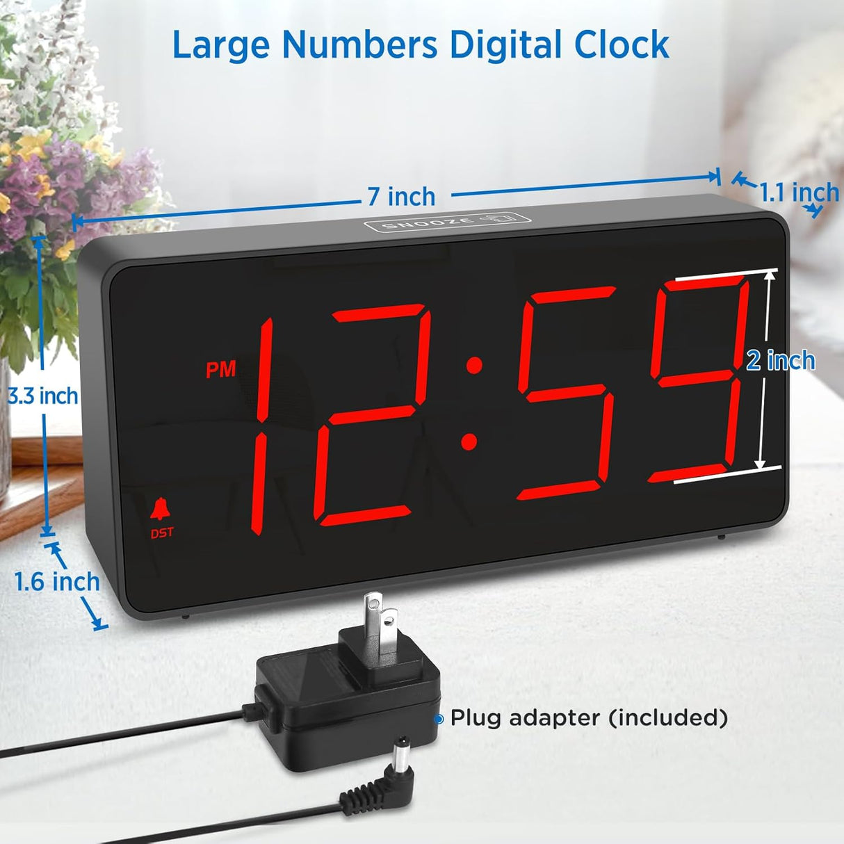 Reloj Digital con Alarma, Números Grandes, Carga USB, Modelo Peakeep
