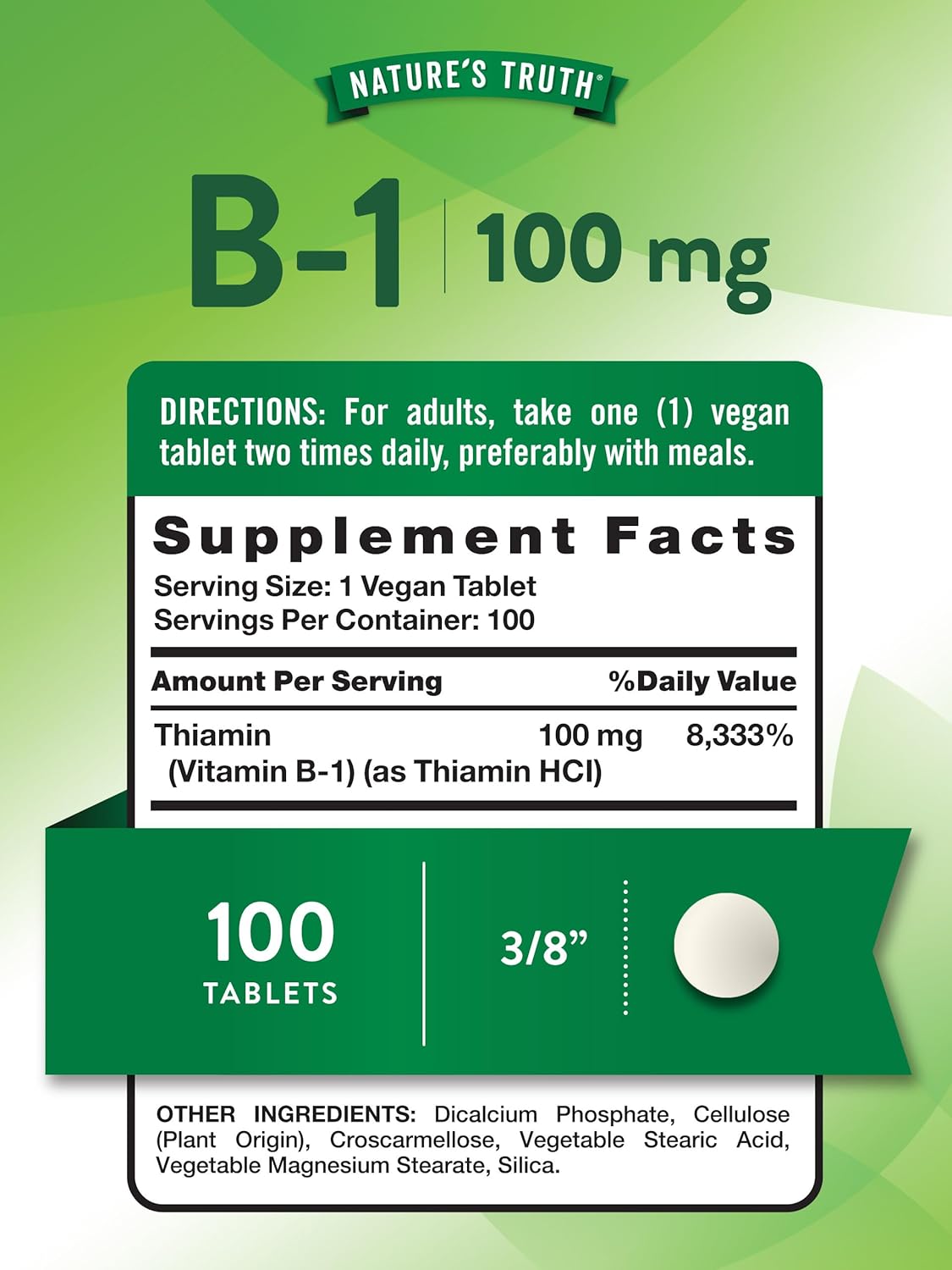 Suplemento de Vitamina B1 100mg Nature's Truth | Vegano, No GMO
