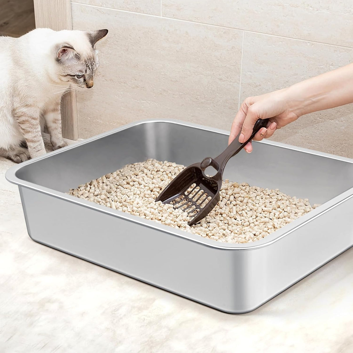 Caja de arena de viaje para gatos Harhana de acero inox.