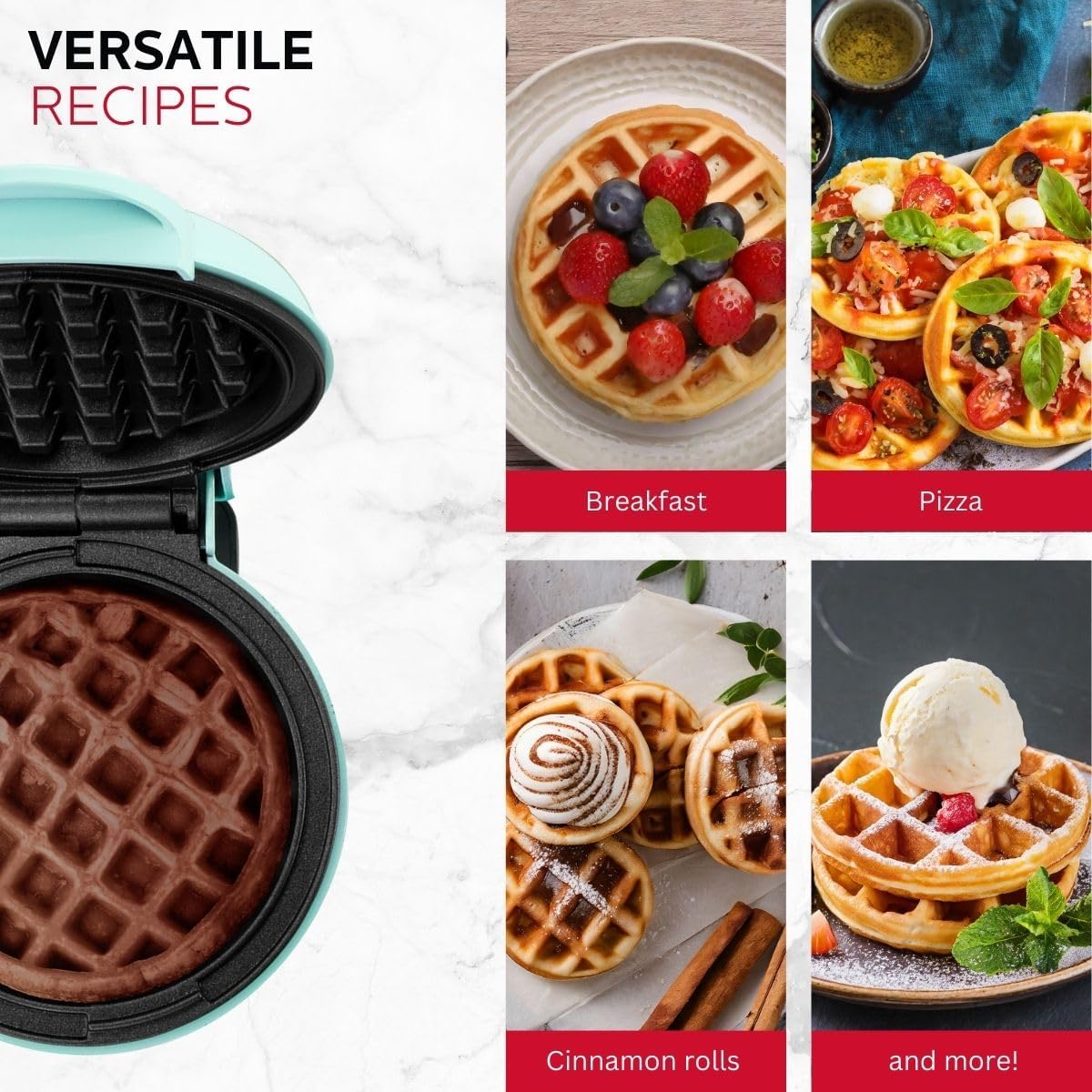 Mini Waffle Maker Holstein, Antiadherente, 4 pulgadas, Rápido