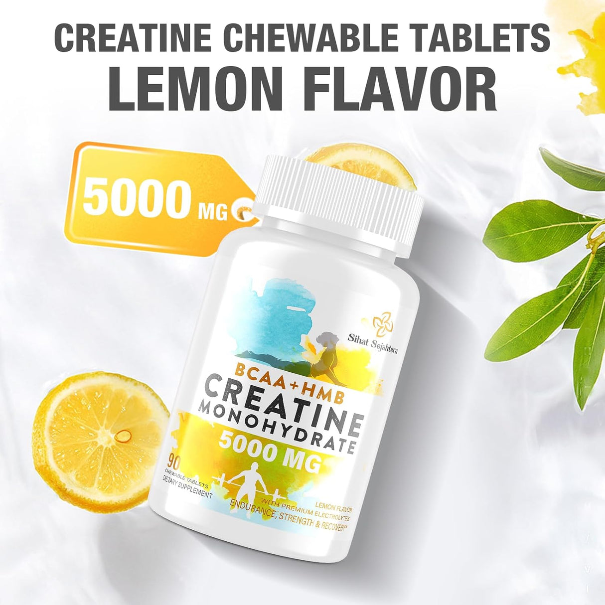 Creatina Monohidratada 8 en 1, Sin Azúcar, 90 Tabletas