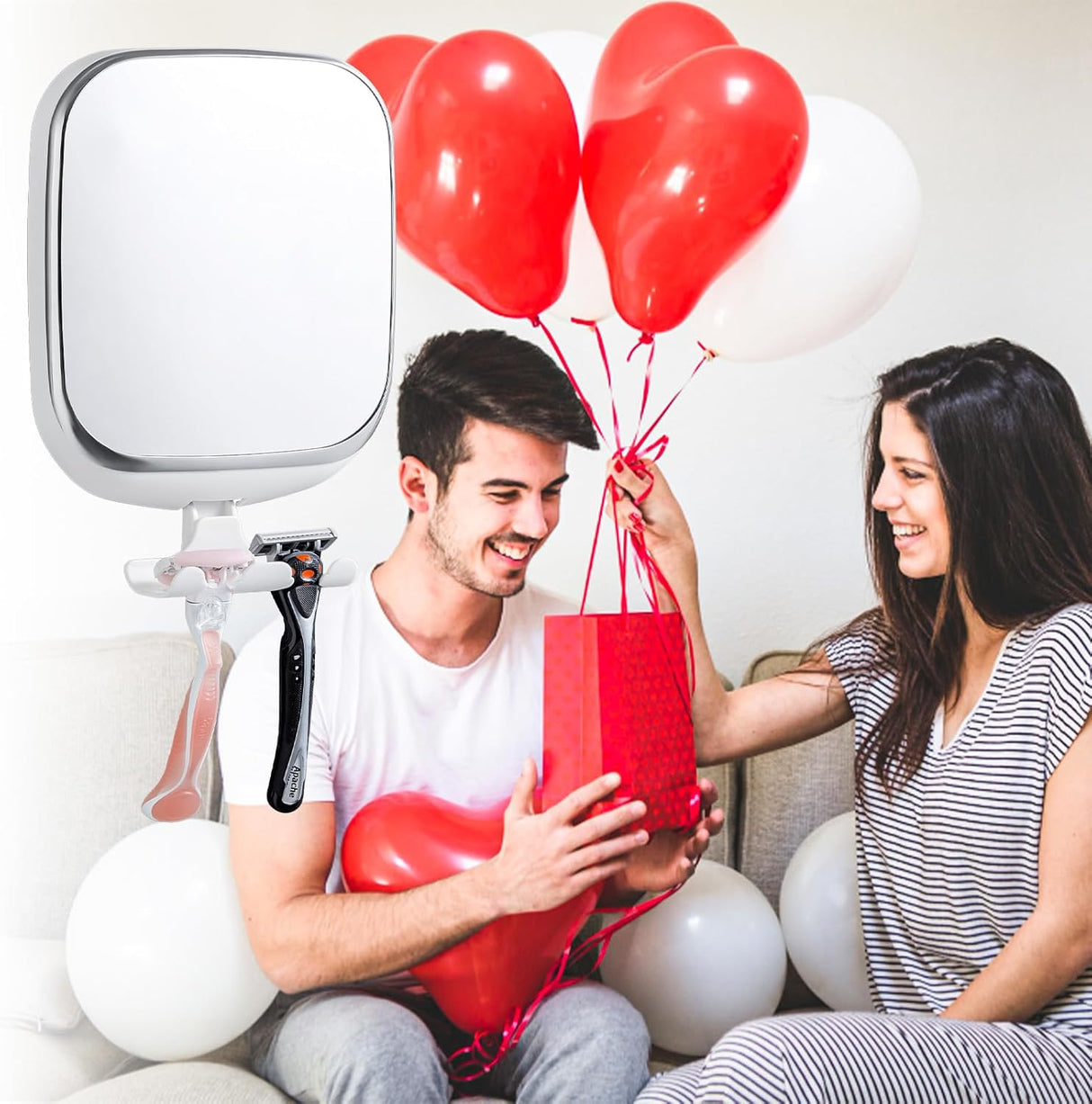 Espejo de ducha antivaho con soporte para maquinilla