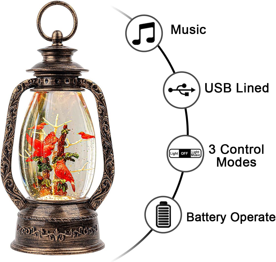 Lanterna Musical de Copos de Nieve Cardinals, USB/Batería, 12