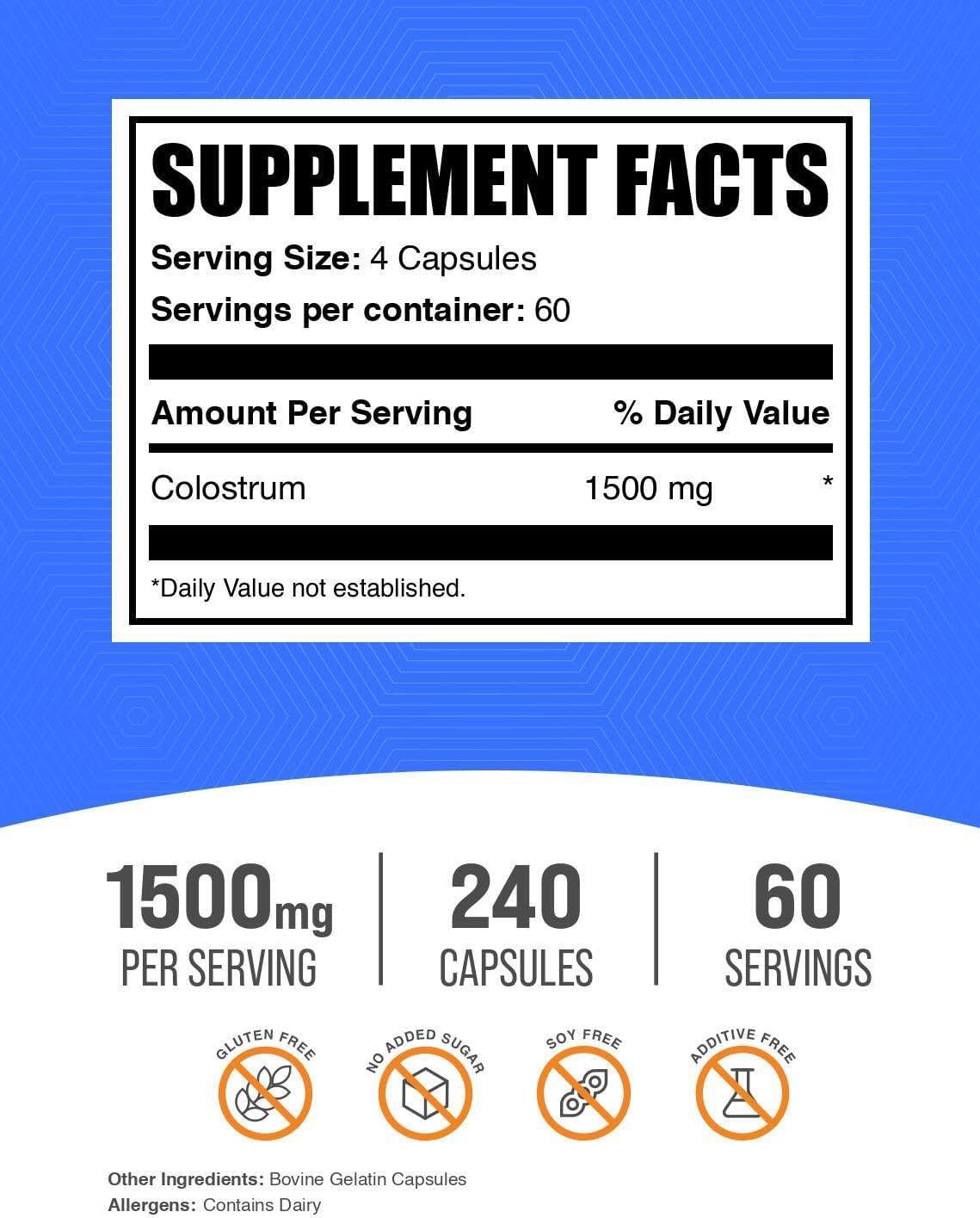 Colostro Suplementos a Granel, 240 Cáps, Sin Gluten