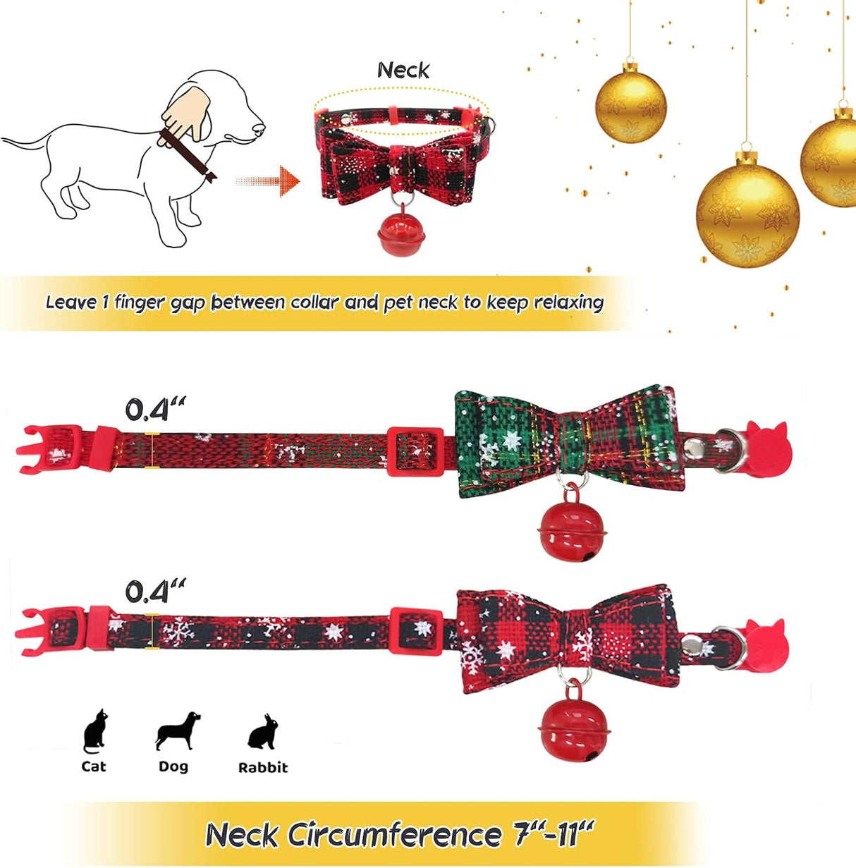 Disfraces Juego de 2 collares de gato de Navidad talla única
