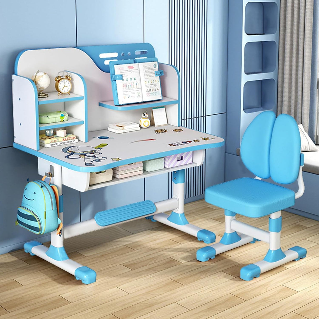 Conjunto Escritorio y Silla Infantil Ajustable con Patrón Astronauta