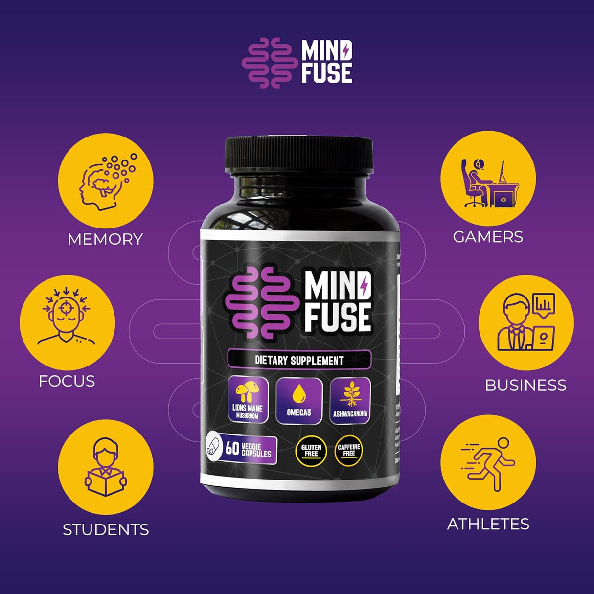 Suplemento Nootrópico Memoria - Lions Mane, Ashwagandha, Omega 3