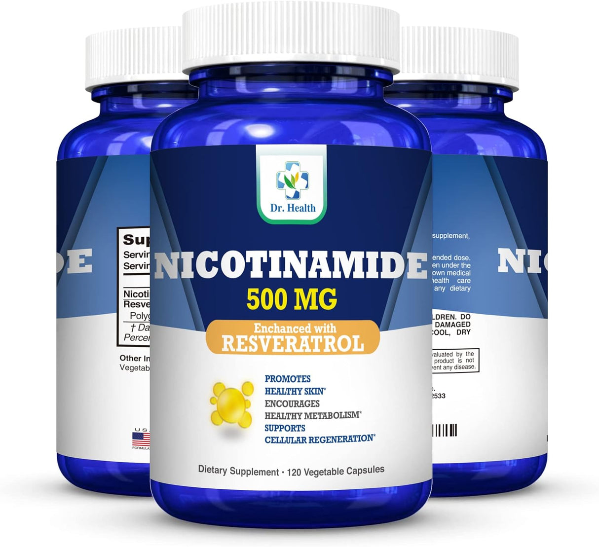 Nicotinamida 500mg con Resveratrol 100mg Antioxidante Natural