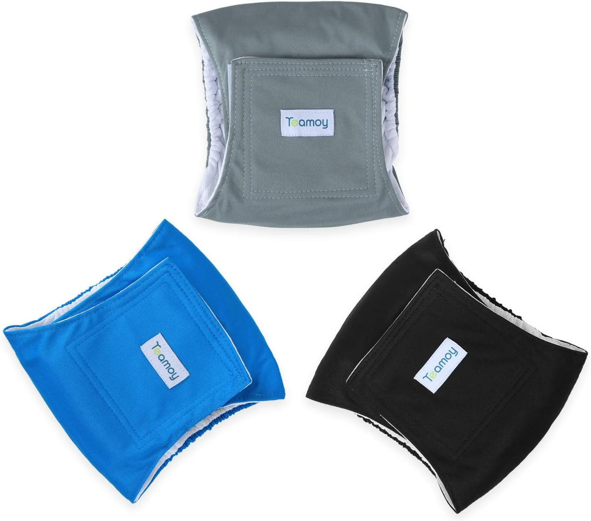 Pañales envolventes reusables perros machos, Negro + gris + azul lago