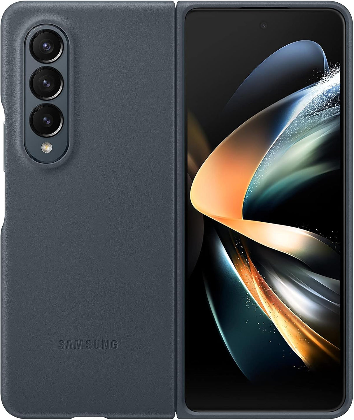 SAMSUNG Funda de cuero para Galaxy Z Fold4, protectora, de primera calidad, elegante funda para teléfono con protección frontal y trasera, superficie suave, versión estadounidense, gris y verde