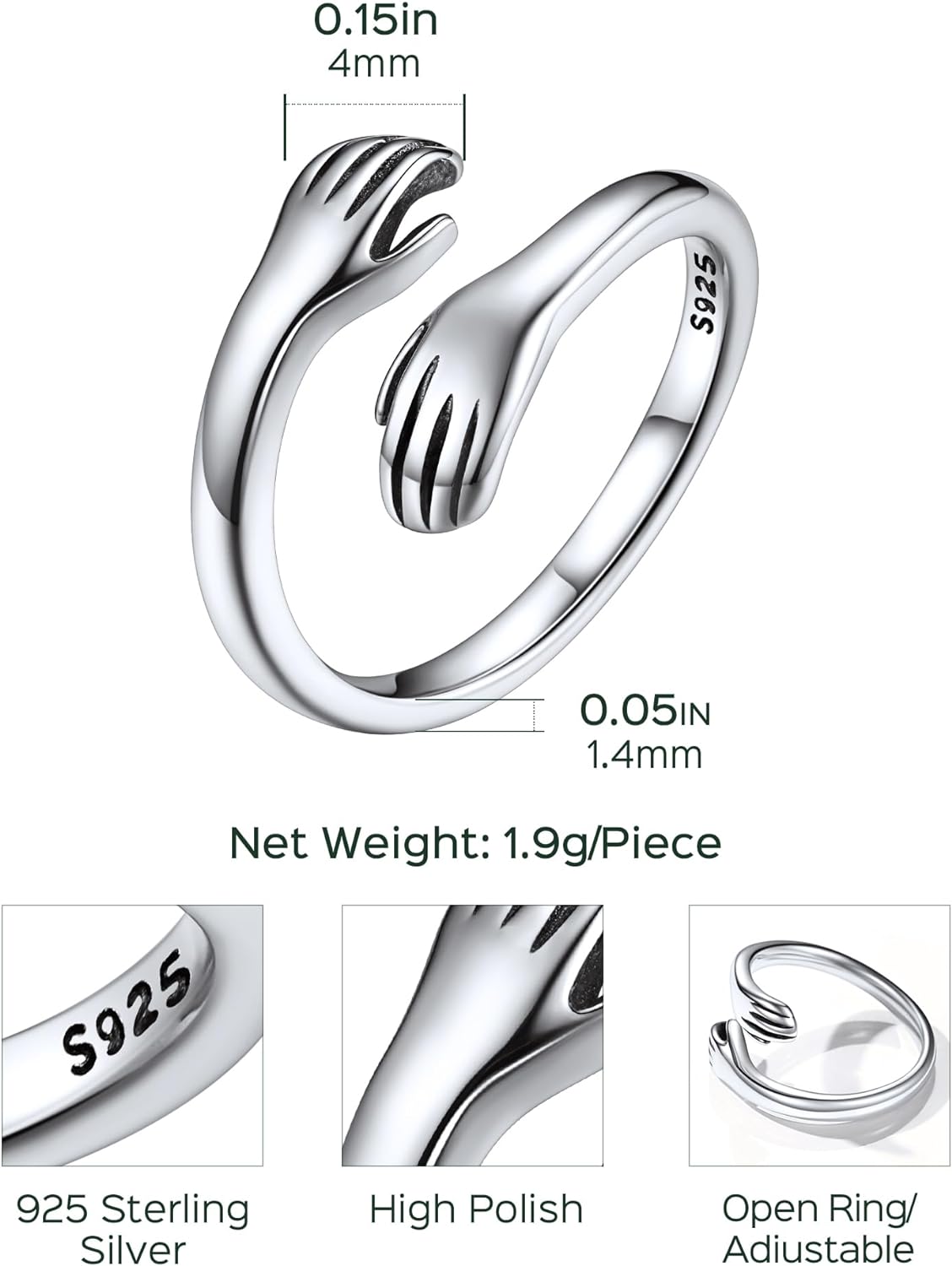 ChicSilver Anillos de dedo del pie para mujer Abrazo