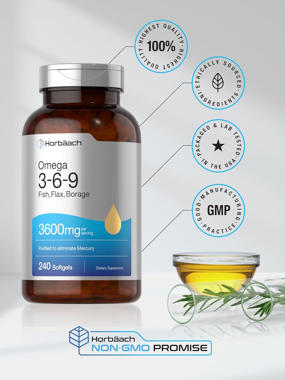 Horbäach Omega 3-6-9 240 Cápsulas Aceites Naturales