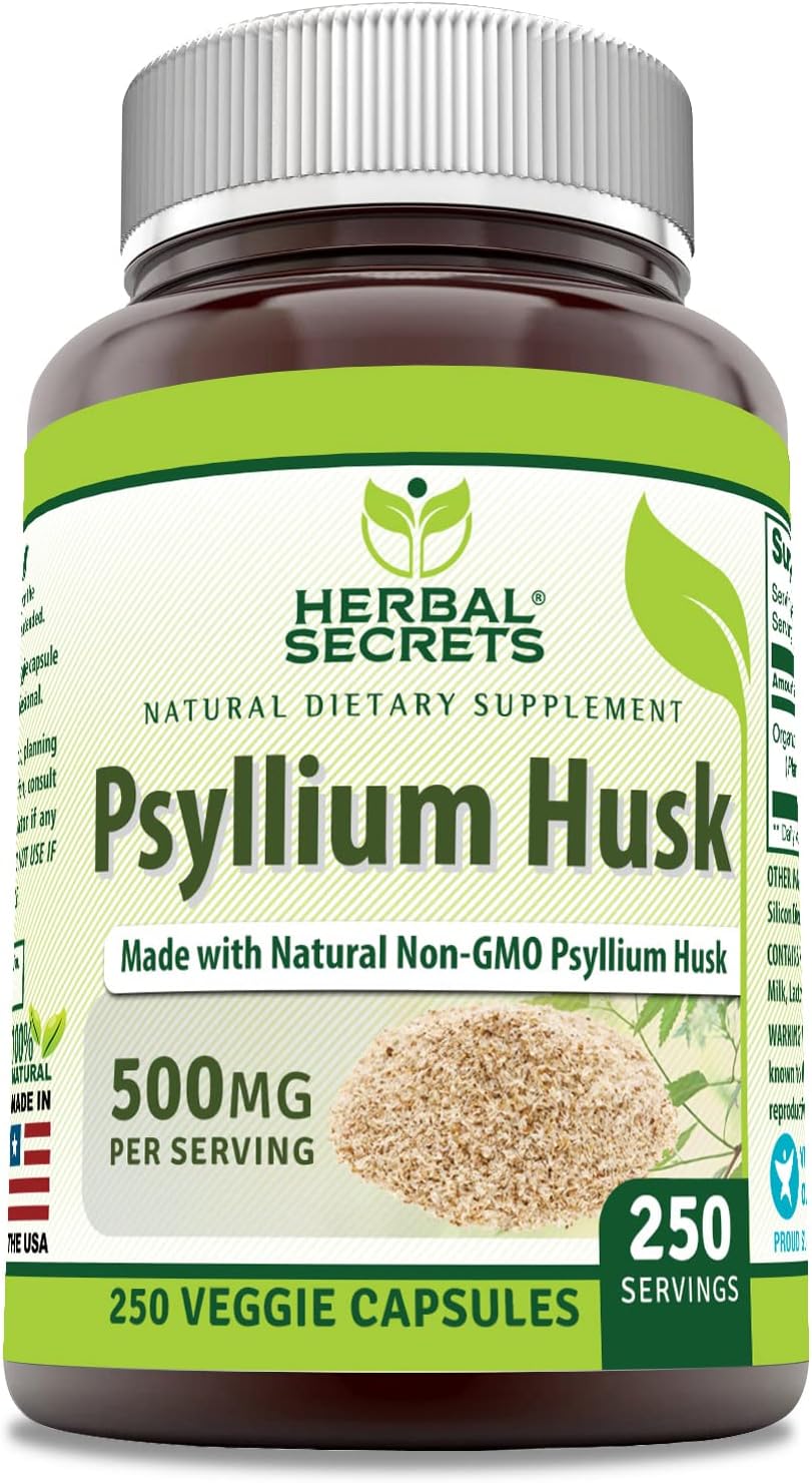 Suplemento de Psyllium Husk | Herbal Secrets | 500 Mg | 250 Cápsulas