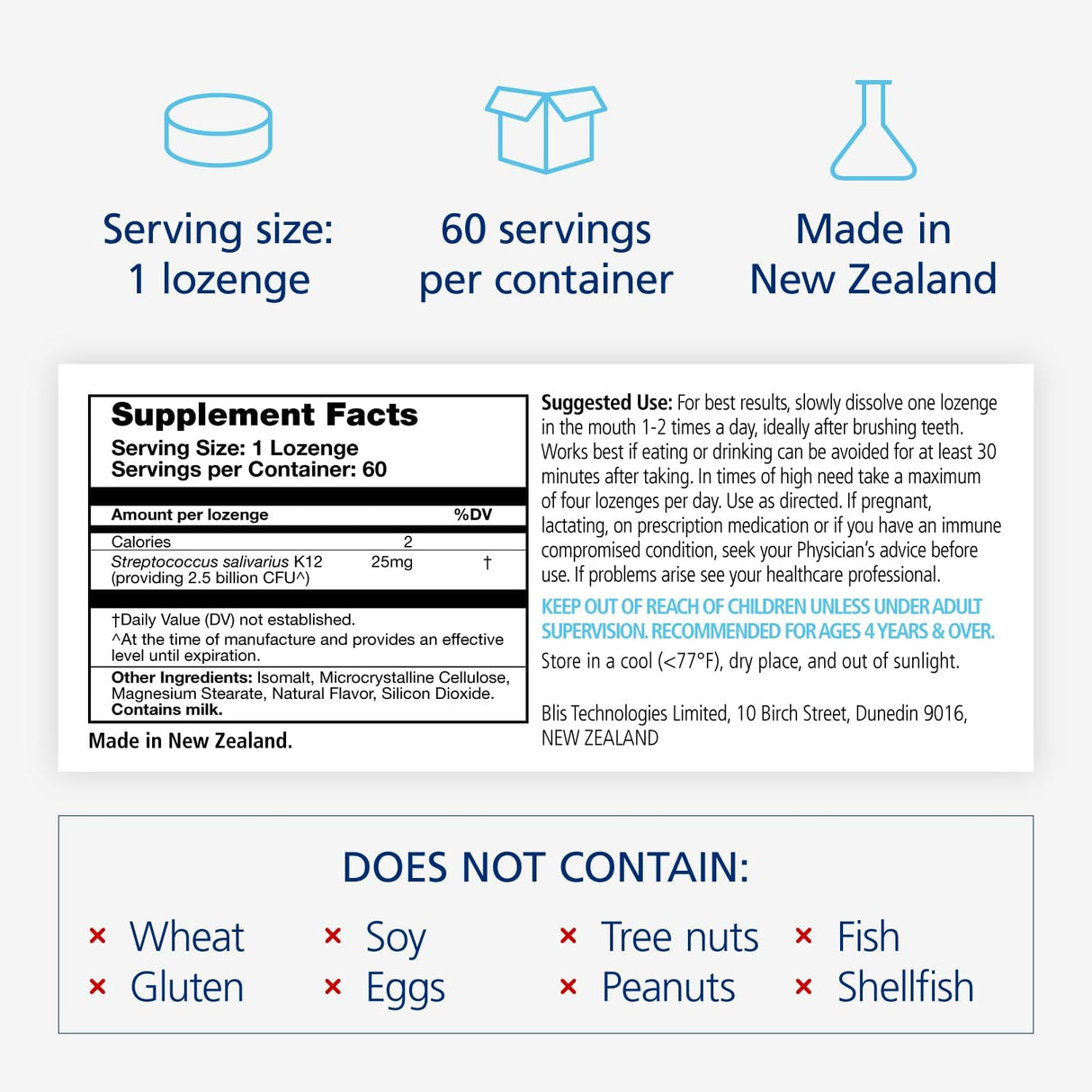 BLIS ThroatHealth Probióticos orales, 2.5 mil millones Cfu, 60 unidades