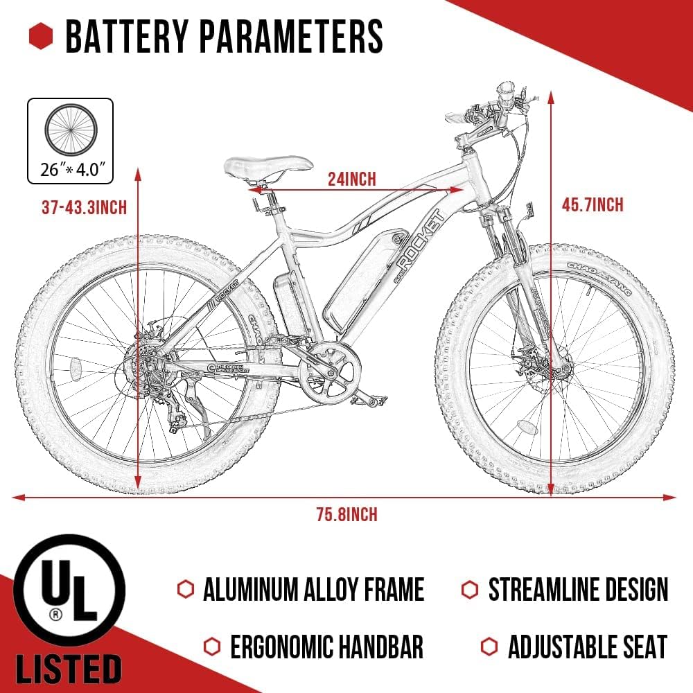 Bicicleta eléctrica ECOTRIC 26” 500W, batería extraíble, montaña