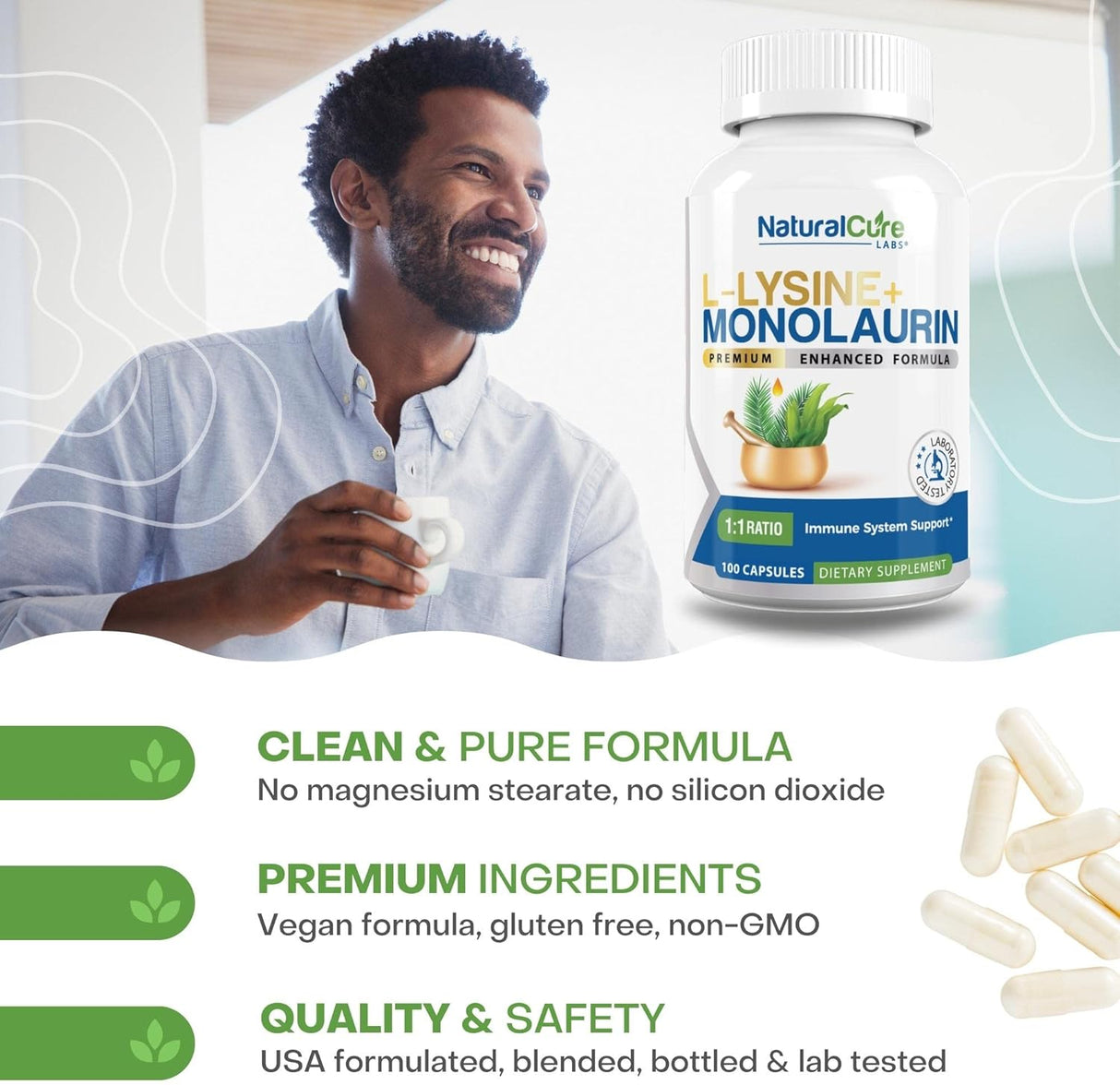 L-Lisina y Monolaurina 600mg 100 Cápsulas 1:1 Ratio