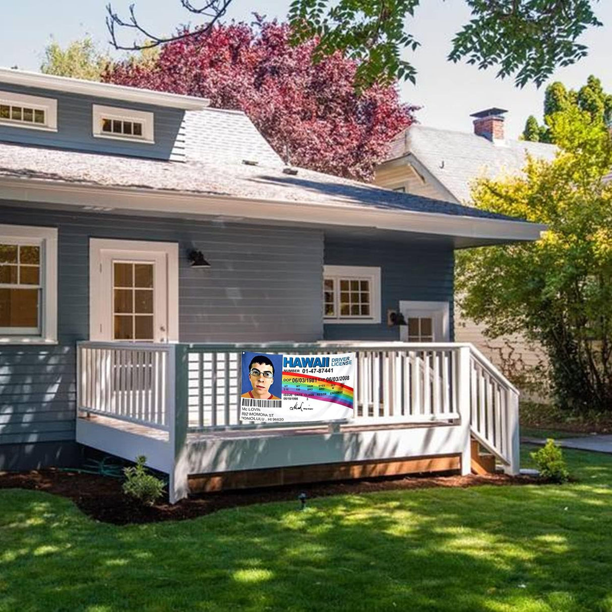 Bandera de Licencia de Conducir McLovin, Duradera y Divertida