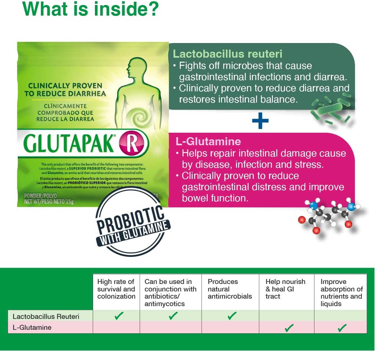 Probioticos R con Glutamina y Lactobacillus Reuteri - 3 Pkt