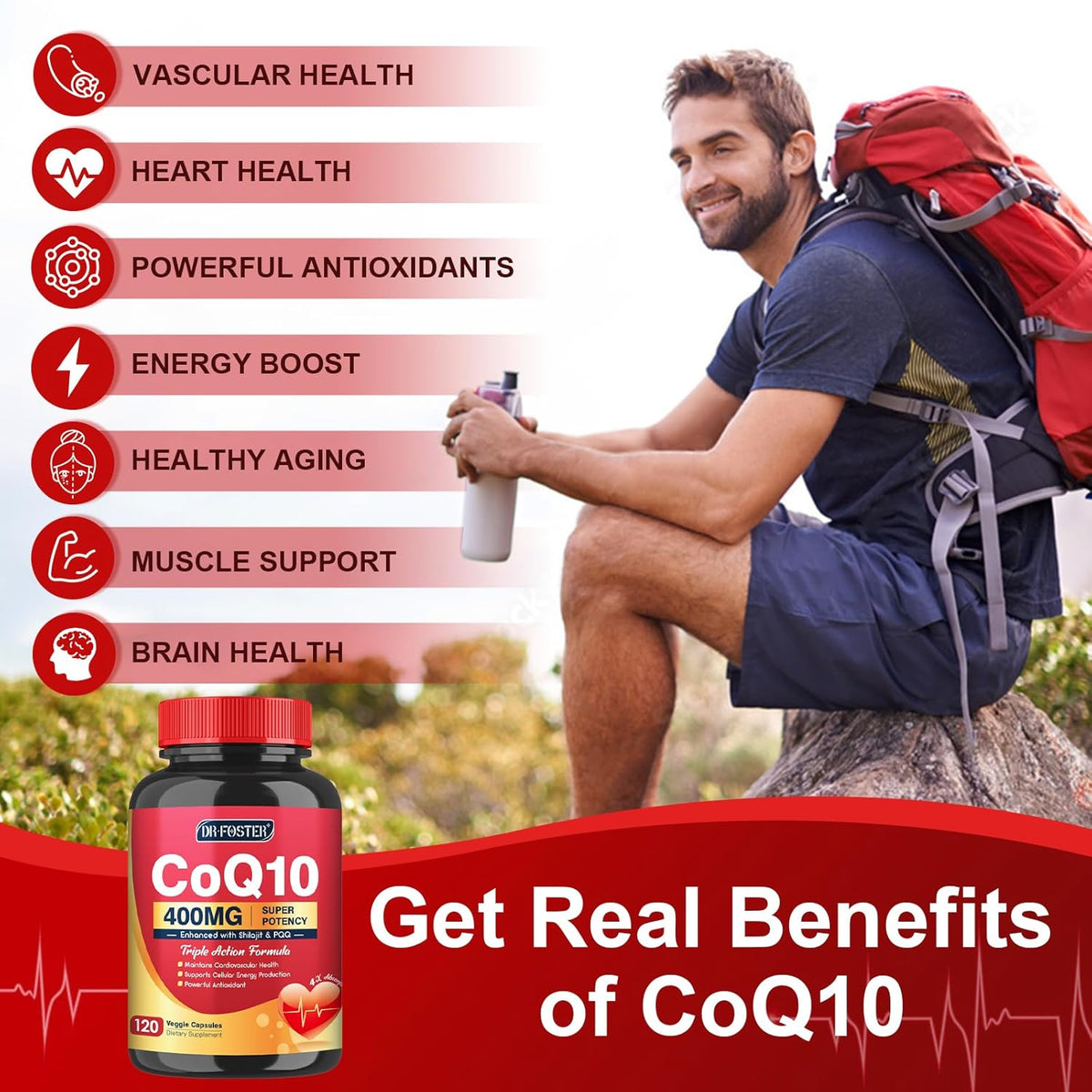 CoQ10 400mg con PQQ y Vit E para energía 120 cápsulas