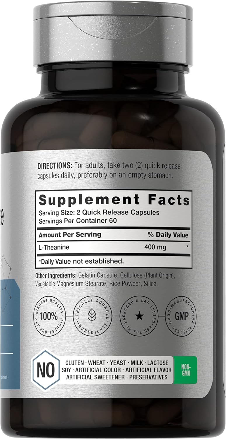 Suplemento Horbaach L-teanina 400 mg 120 cápsulas sin gluten