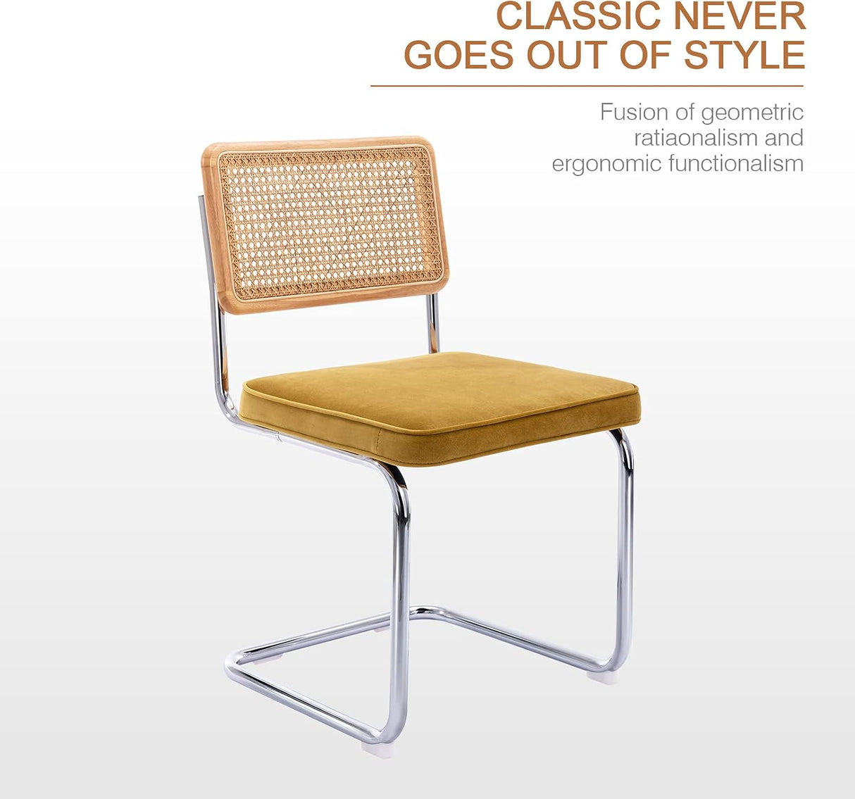 Zesthouse MId Century - Juego de 2 sillas de comedor modernas, sillas decorativas de terciopelo con respaldo de caña natural y base cromada inoxidable, sillas famosas de diseño Breuer, sillas de cocina tapizadas de ratán