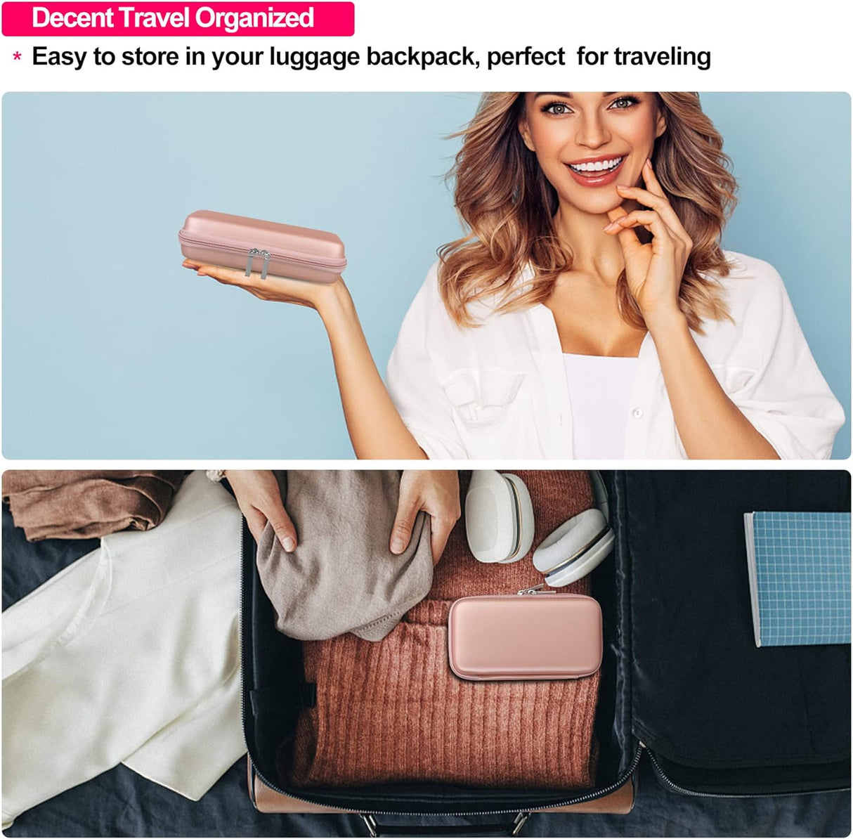 Elonbo Estuche rígido de viaje para Anker 622/633 / 521 batería magnética (MagGo), cargador portátil inalámbrico plegable magnético de almacenamiento de banco de energía, bolsillo de malla adicional para cable de carga, oro rosa