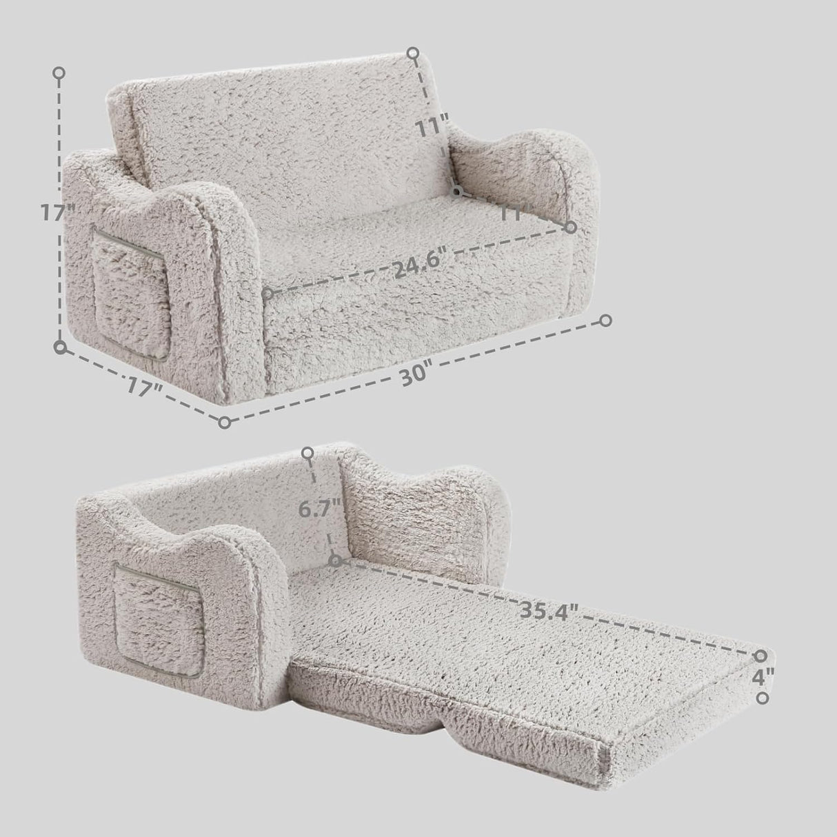 Silla extra ancha para niños pequeños suave 2 en 1, Gris
