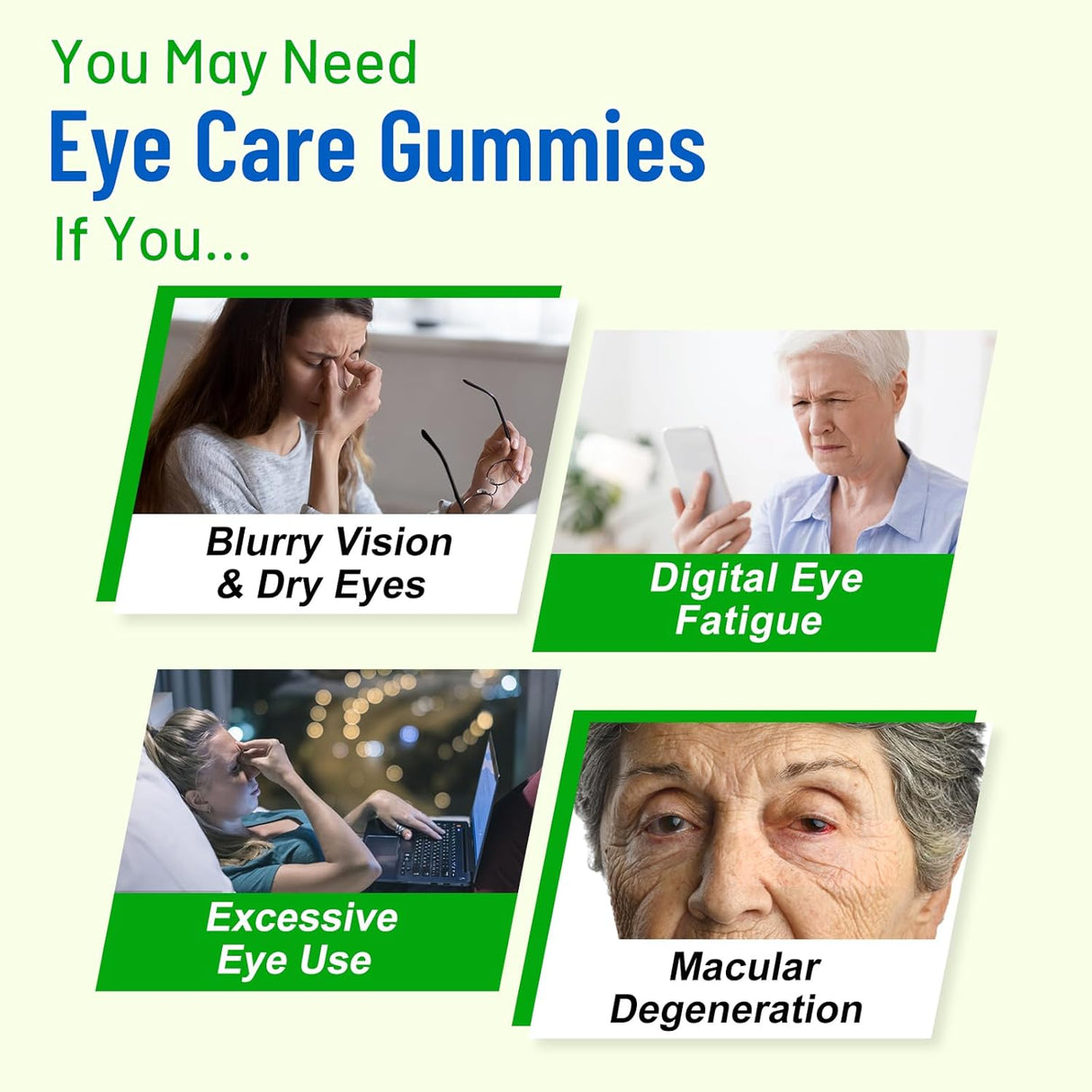 Gummies de vitaminas para ojos, sin azúcar, con luteína y zeaxantina, 120 cápsulas