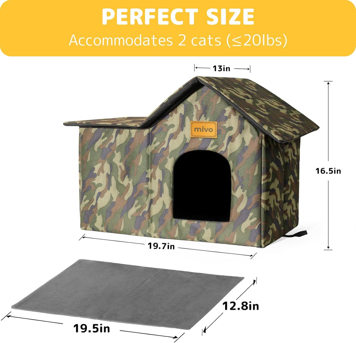 Casa para gatos Mivo, resistente y portátil, para invierno.