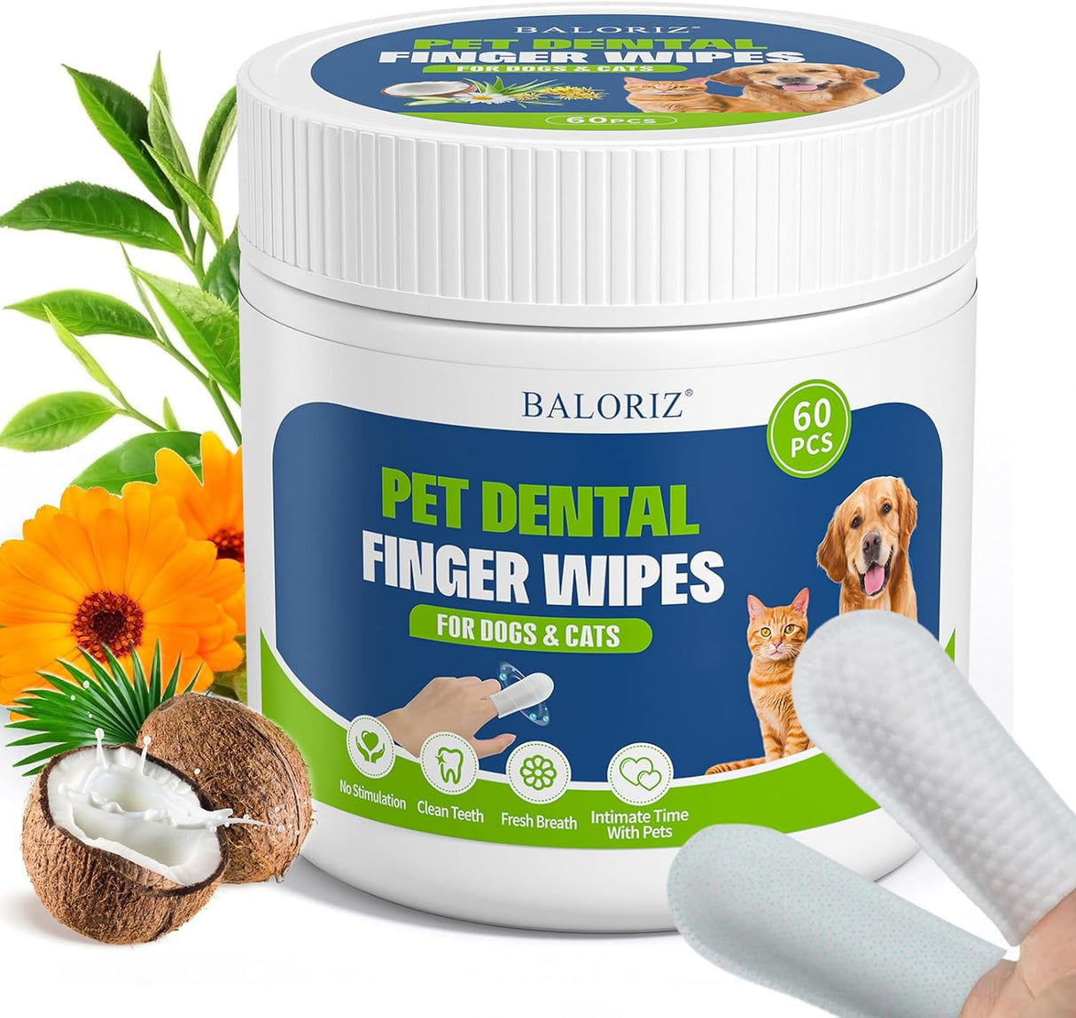 Toallitas Dentales para Perros y Gatos, Cuidado Oral 60 Cts