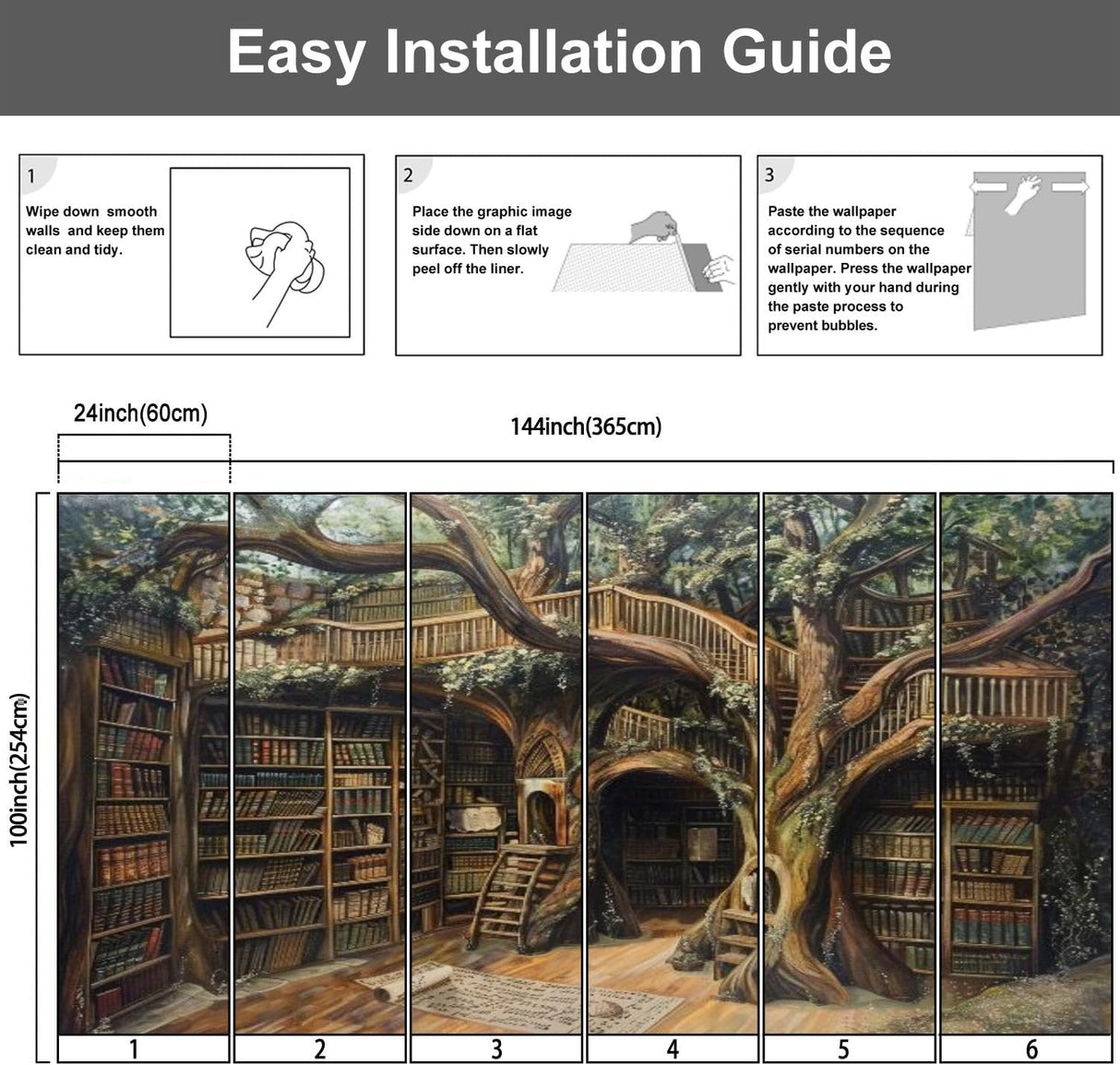Mural 3D de Libros Medievales, Peel and Stick, 100x144 pulgadas