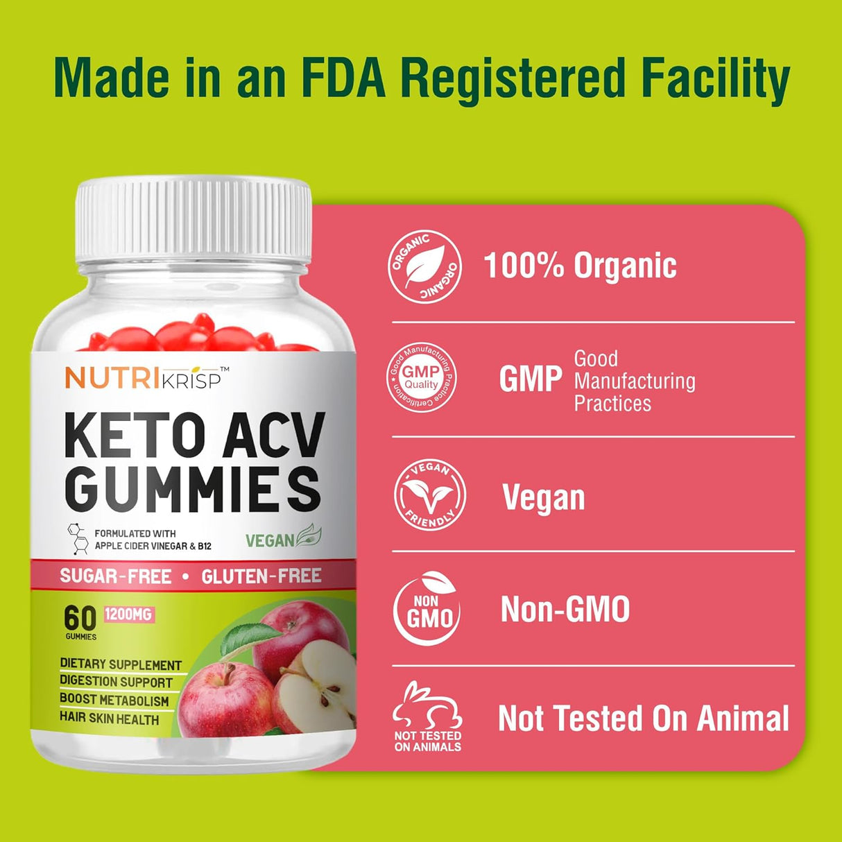 Gummies de ACV Keto - Pérdida de Peso, 1200MG, Sin Azúcar
