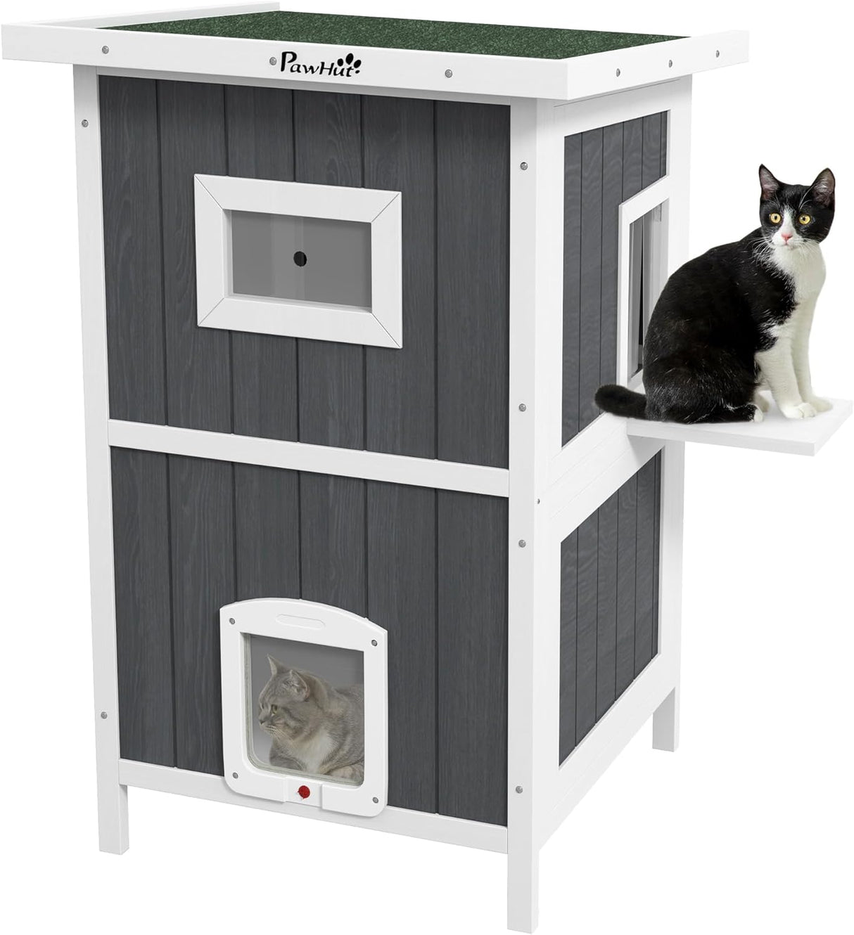 Casa para gatos PawHut, refugio exterior, 2 niveles, resistente