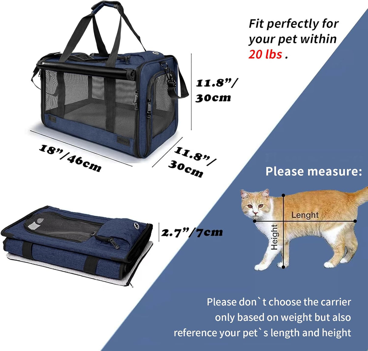 Transportadora Suave para Gato Grande 15 lbs+ - Comoda y Ventilada