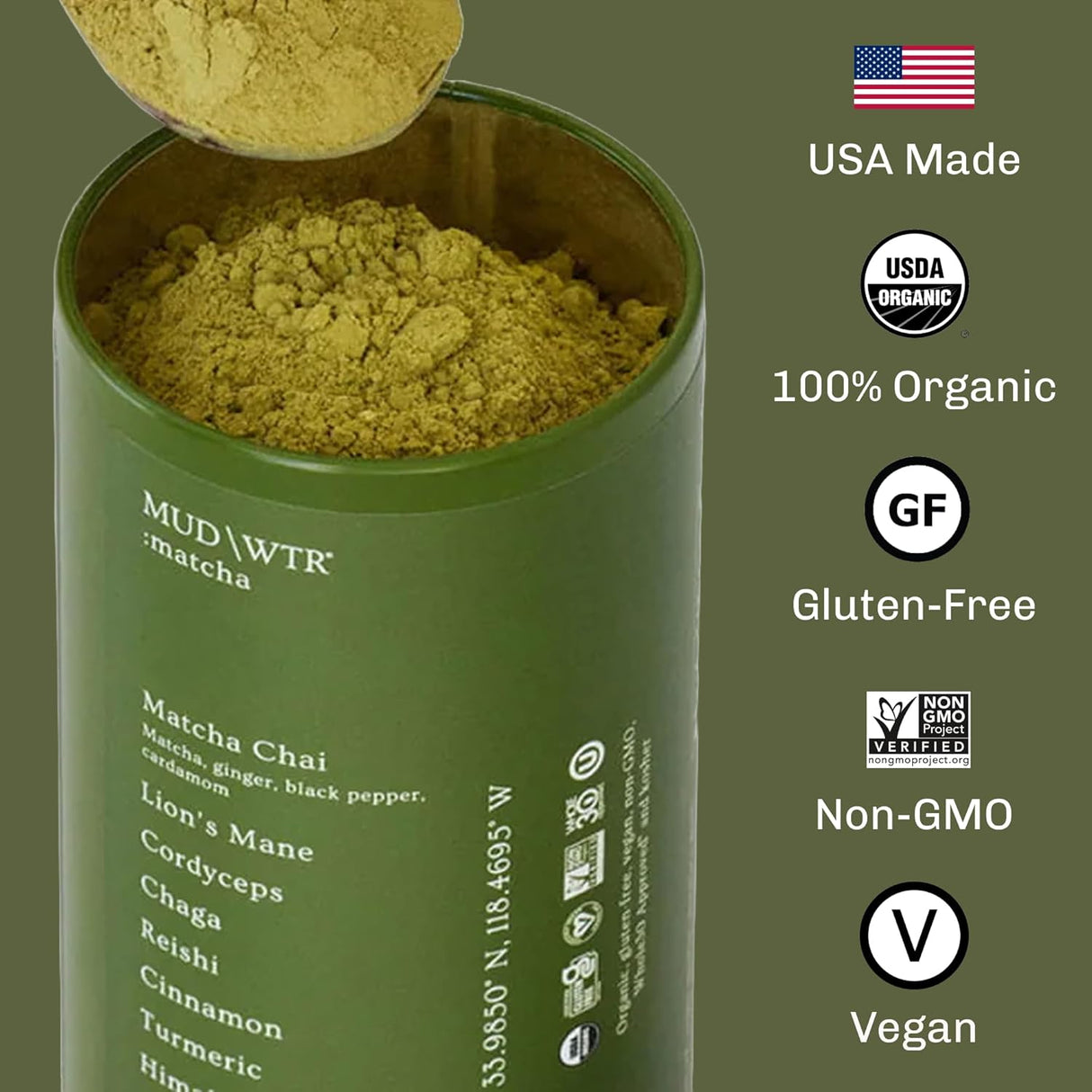 MudWtr Matcha con hongos adaptógenos, 3000mg, 30 porciones