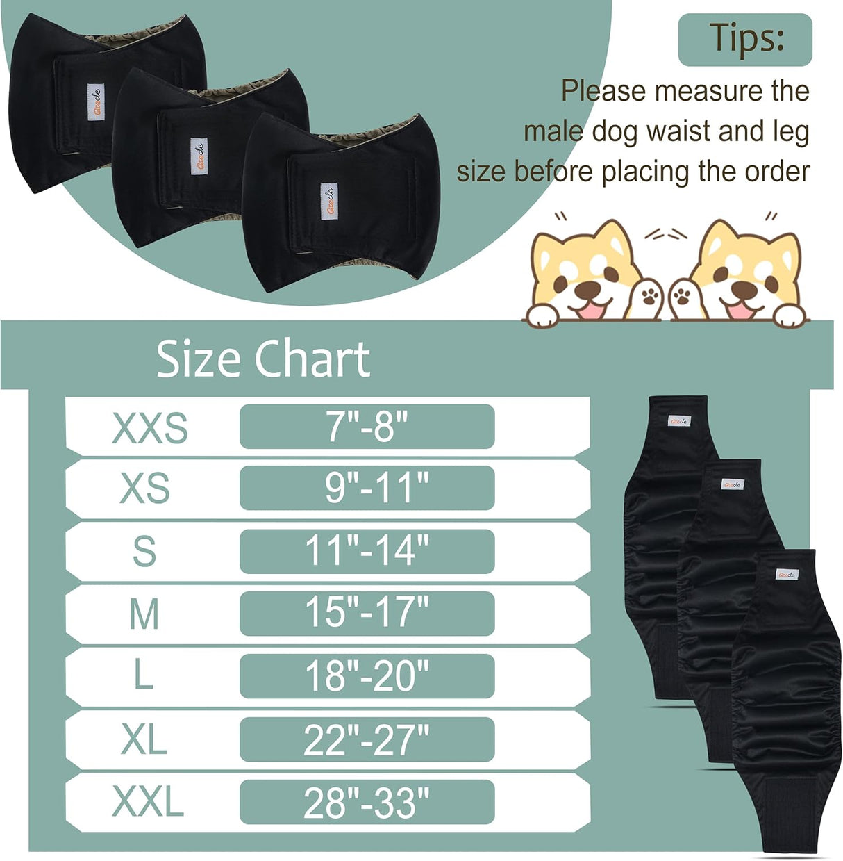 Grecle Pañales prémium para perros machos, pañales(negro, S)